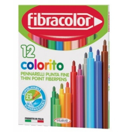 PENNARELLI DISEGNO Fibracolor COLORITO PUNTA FINE conf.12 colori