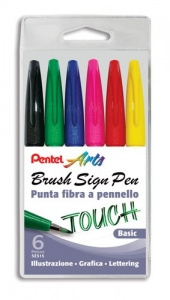 PENNARELLI Pentel SIGN PEN BRUSH astuccio 6 colori BASIC